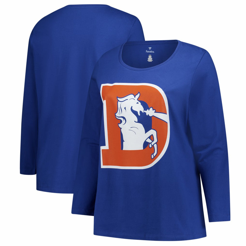 Denver Broncos Women's Plus Size Primary Logo Long Sleeve Scoop Neck T-Shirt - Royal outlet