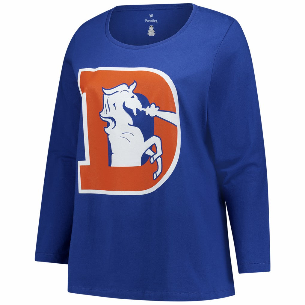 Denver Broncos Women's Plus Size Primary Logo Long Sleeve Scoop Neck T-Shirt - Royal outlet