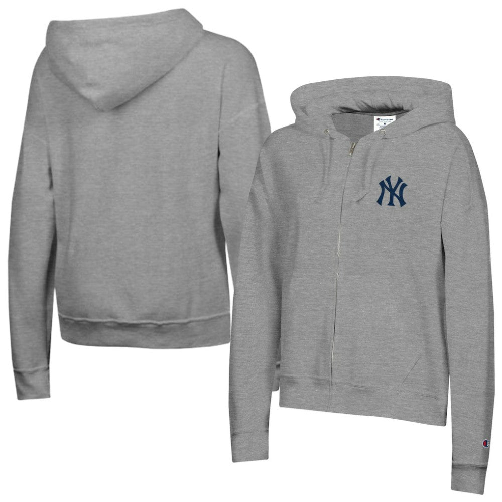 New York Yankees Champion Women's Powerblend Fleece Full-Zip Hoodie - Heather Gray