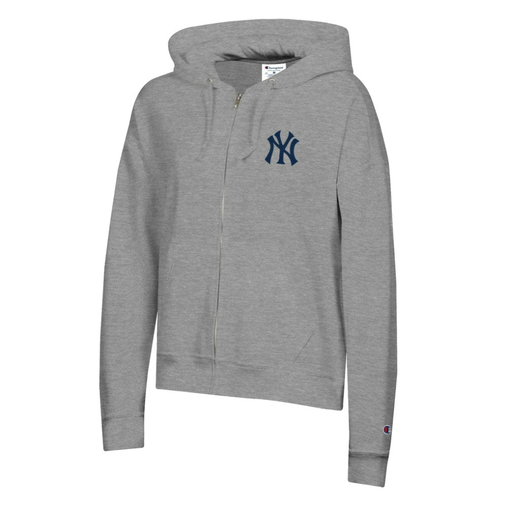 New York Yankees Champion Women's Powerblend Fleece Full-Zip Hoodie - Heather Gray