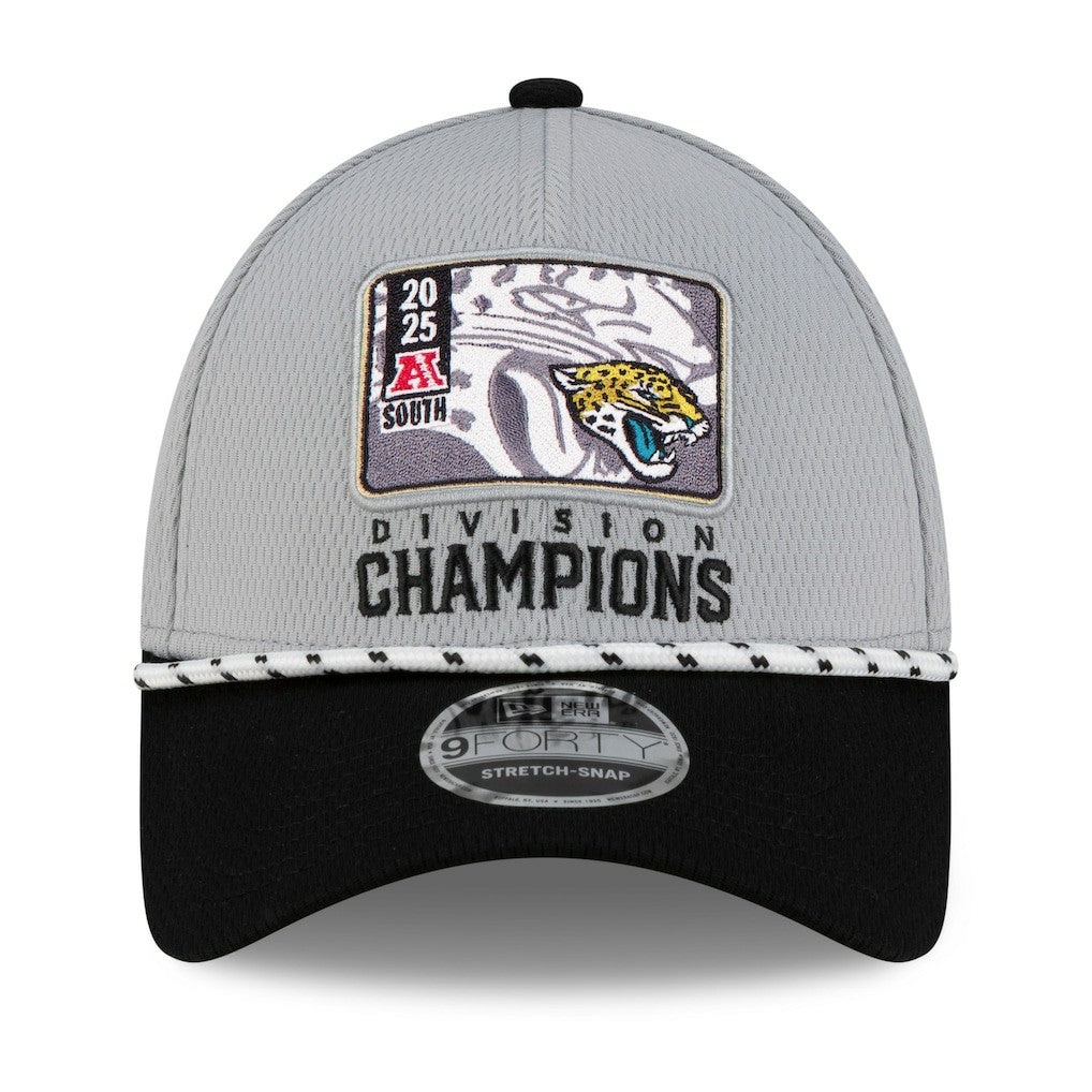 Jacksonville Jaguars New Era 2025 AFC South Division Champions Locker Room Trophy Collection 9FORTY Adjustable Hat - Gray/Black for sale