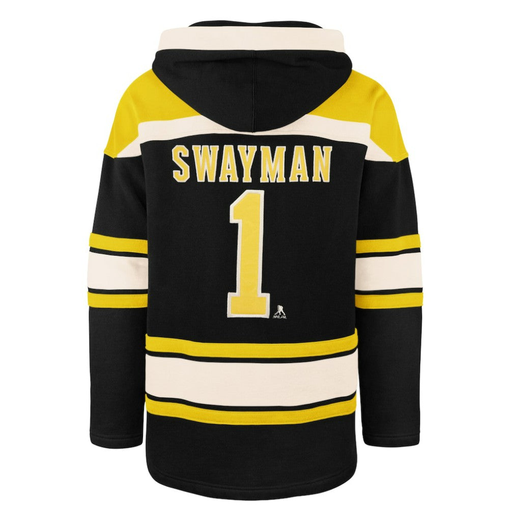 Jeremy Swayman Boston Bruins '47 Player Name & Number Lacer Hoodie Black