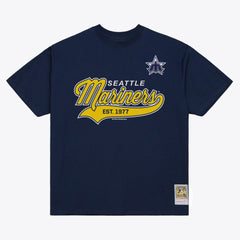 Seattle Mariners Script Sweep Arch T-Shirt - Navy | Mitchell & Ness