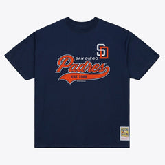 San Diego Padres Script Sweep Arch T-Shirt - Navy | Mitchell & Ness