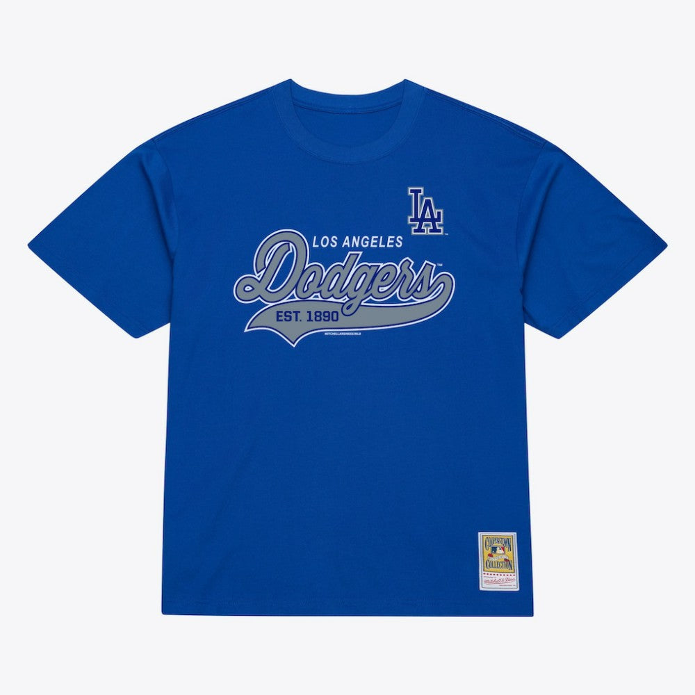 Los Angeles Dodgers Script Sweep Arch T-Shirt - Royal | Mitchell & Ness