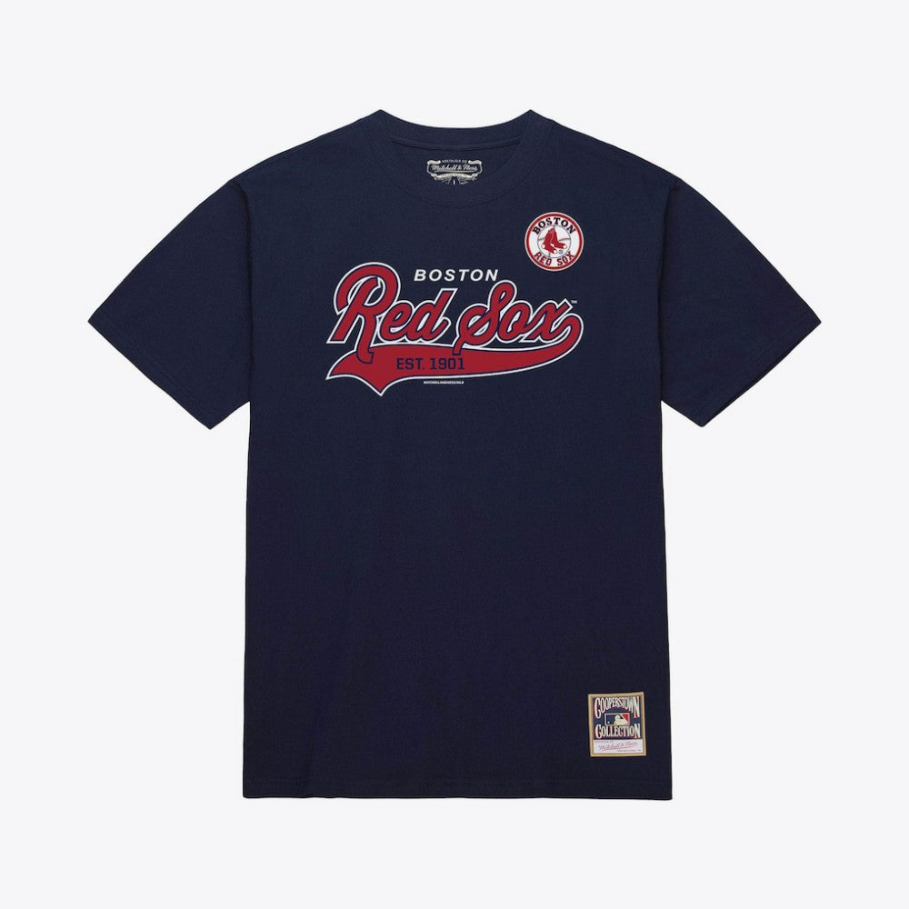 Boston Red Sox Script Sweep Arch T-Shirt - Navy | Mitchell & Ness