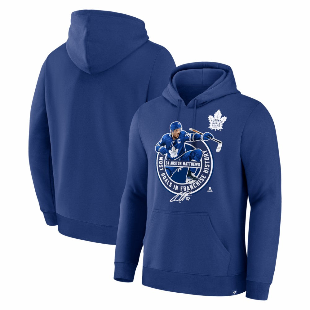 Auston Matthews Toronto Maple Leafs Most Goals in Franchise History Hoodie Blue