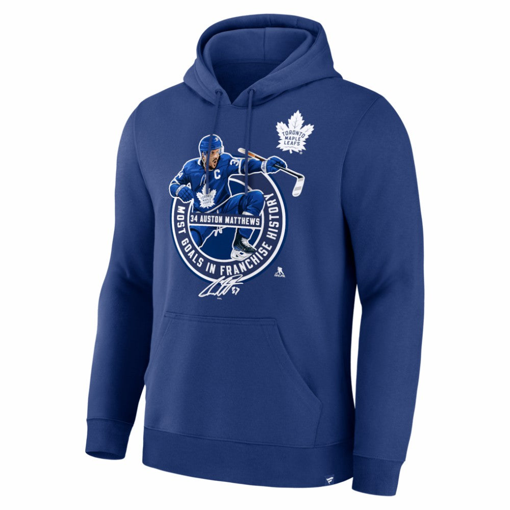 Auston Matthews Toronto Maple Leafs Most Goals in Franchise History Hoodie Blue
