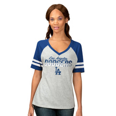 Los Angeles Dodgers G-III 4Her by Carl Banks Women's Goal Line Raglan V-Neck T-Shirt - Heather Gray