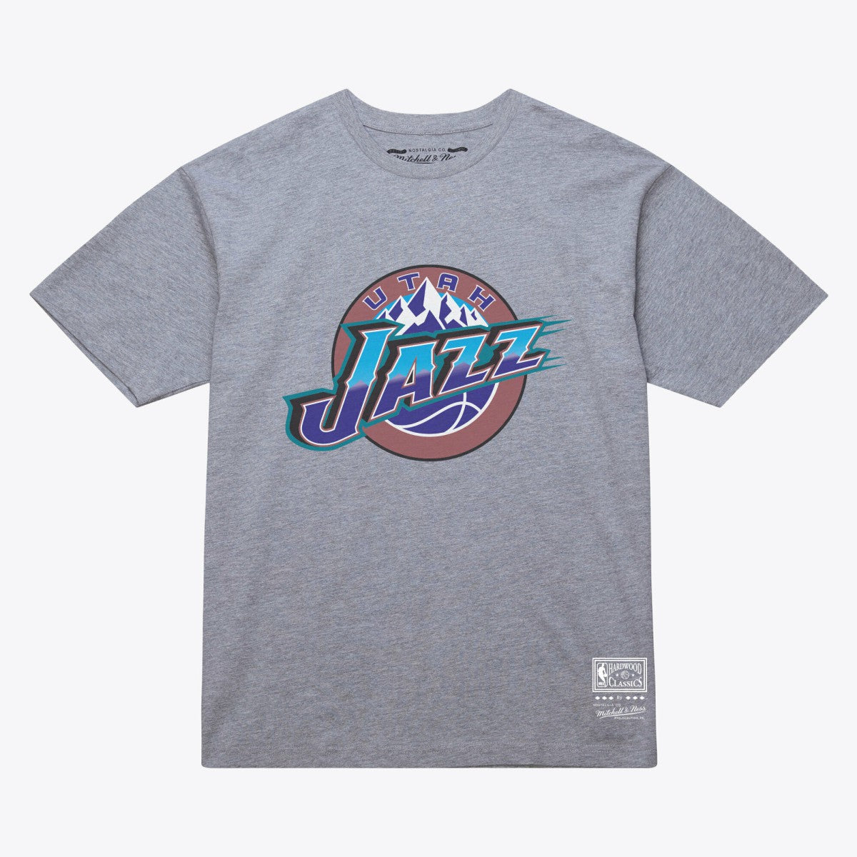Utah Jazz Unisex Hardwood Classics Arch T-Shirt - Heather Gray | Mitchell & Ness sale