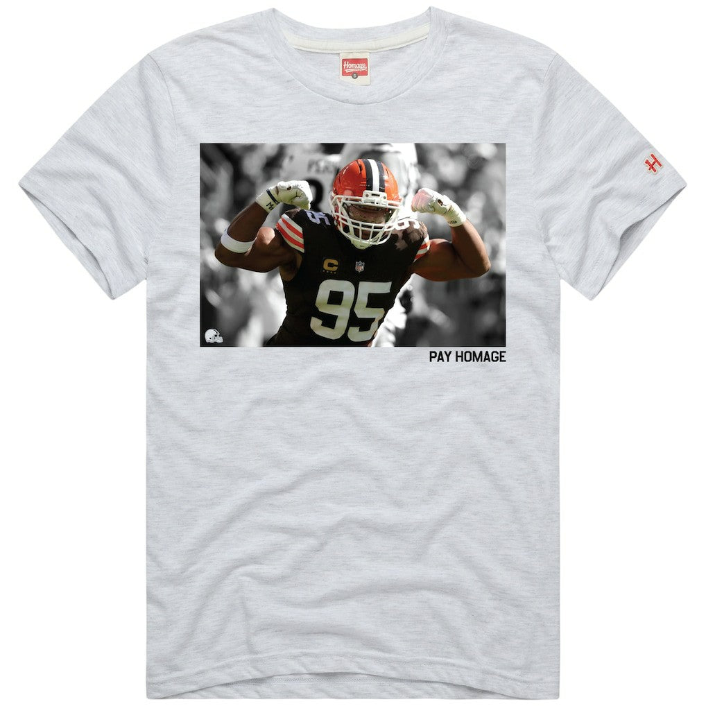 Myles Garrett Cleveland Browns Homage Unisex Player Graphic Tri-Blend T-Shirt - Ash cheap