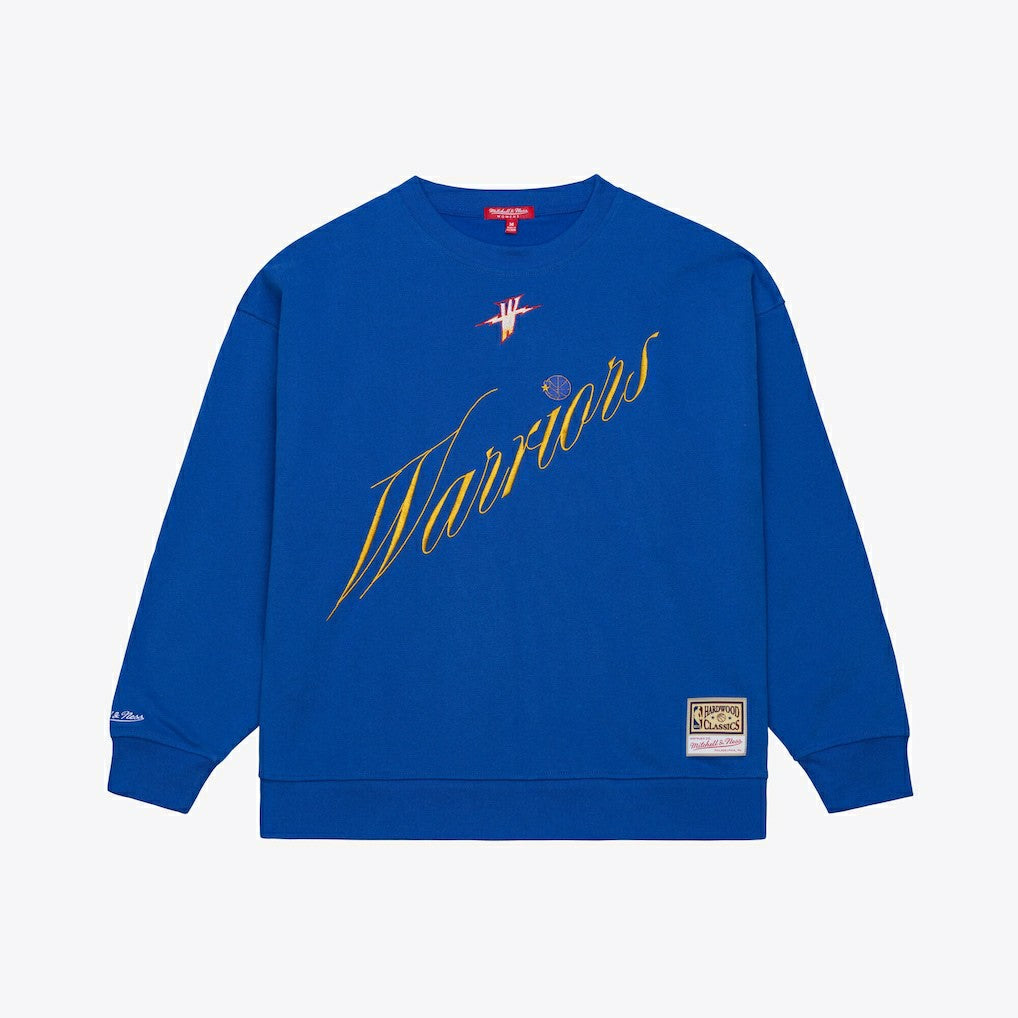 Golden State Warriors Women's Hardwood Classics Script Lightweight Sweatshirt sale - Royal | Mitchell & Ness on sale