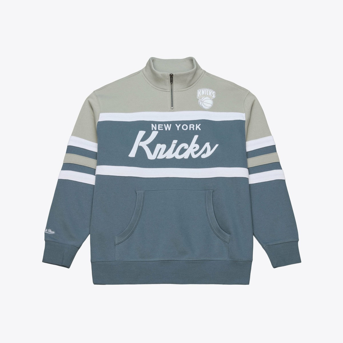 New York Knicks Thunderstorm Head Coach Quarter-Zip Jacket - Blue | Mitchell & Ness online