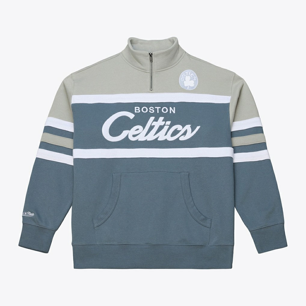 Boston Celtics Thunderstorm Head Coach Quarter-Zip Jacket - Blue | Mitchell & Ness for sale