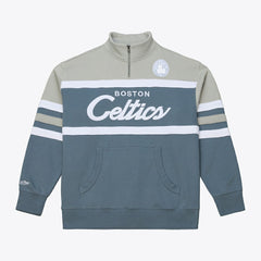Boston Celtics Thunderstorm Head Coach Quarter-Zip Jacket - Blue | Mitchell & Ness for sale