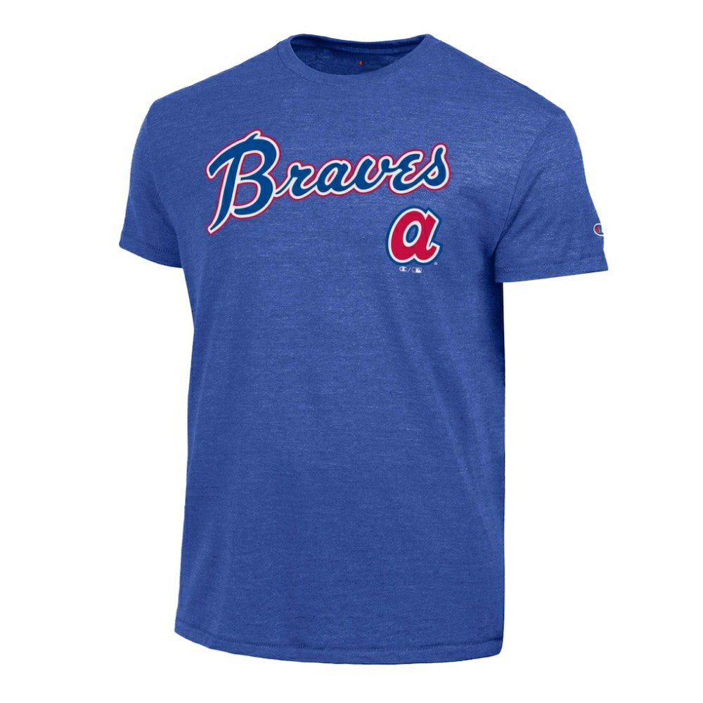 Atlanta Braves Champion Cooperstown Wordmark Lockup Tri-Blend T-Shirt - Royal