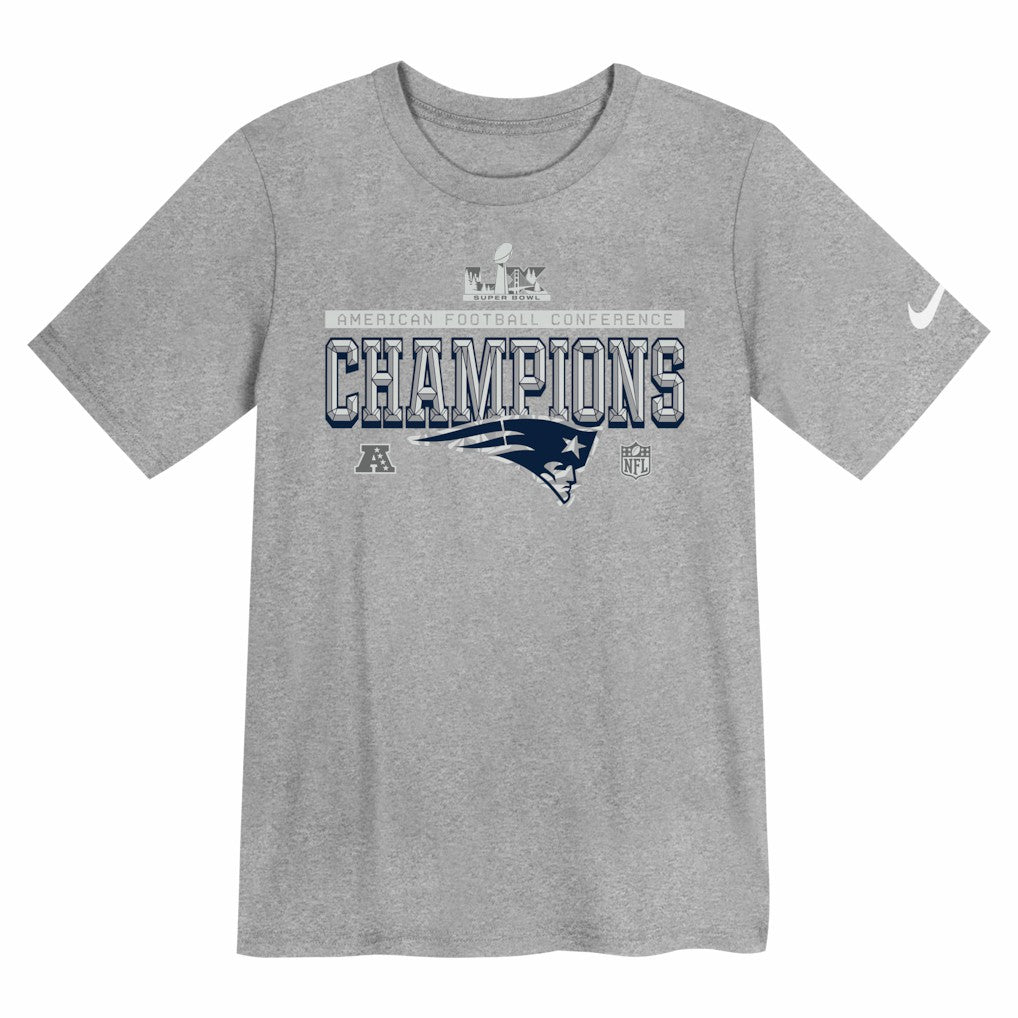 New England Patriots Preschool 2025 AFC Champions Locker Room Trophy Collection T-Shirt - Gray | Nike for sale