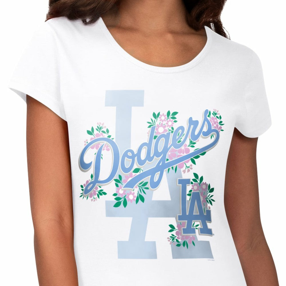 Los Angeles Dodgers G-III 4Her by Carl Banks Women's Floral Endzone T-Shirt - White