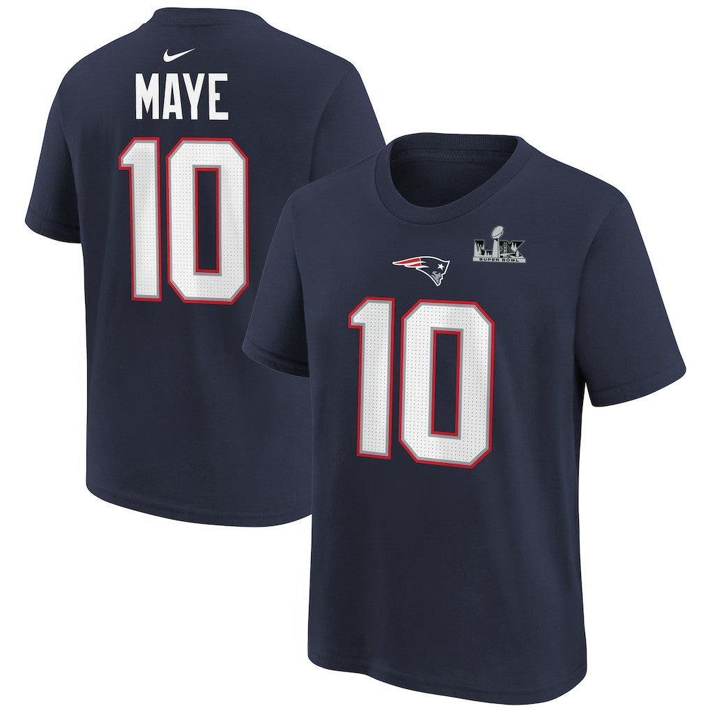 Drake Maye New England Patriots Youth Super Bowl LX Patch Name & Number T-Shirt - Navy | Nike discount