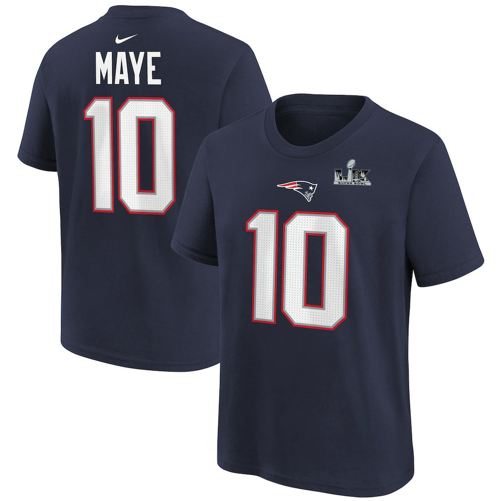 Drake Maye New England Patriots Youth Super Bowl LX Patch Name & Number T-Shirt - Navy | Nike discount
