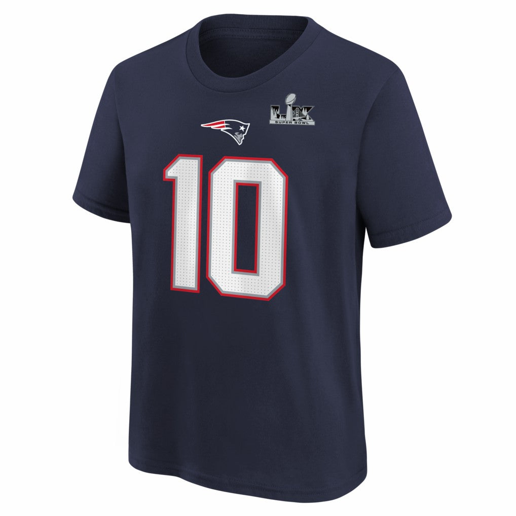 Drake Maye New England Patriots Youth Super Bowl LX Patch Name & Number T-Shirt - Navy | Nike discount