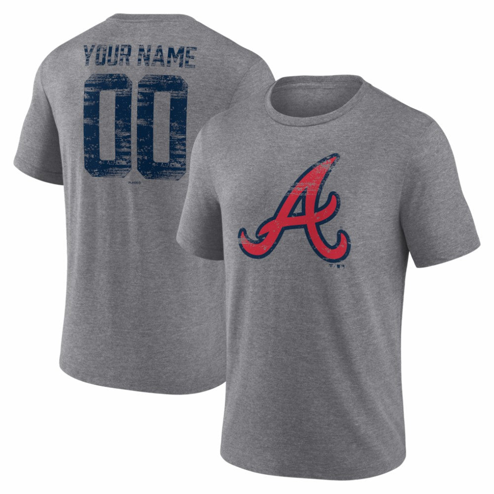 Atlanta Braves Heritage Personalized Any Name & Number Tri-Blend T-Shirt - Gray