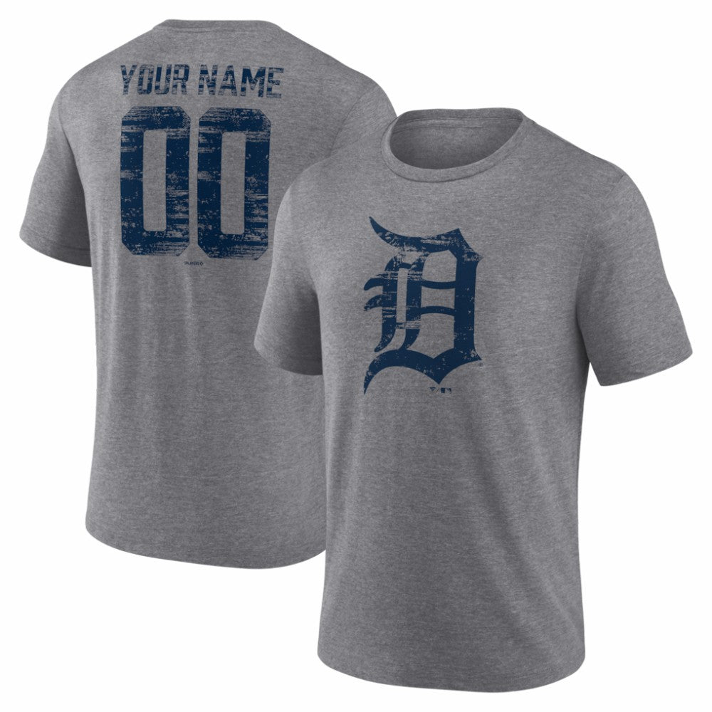 Detroit Tigers Heritage Personalized Any Name & Number Tri-Blend T-Shirt - Gray