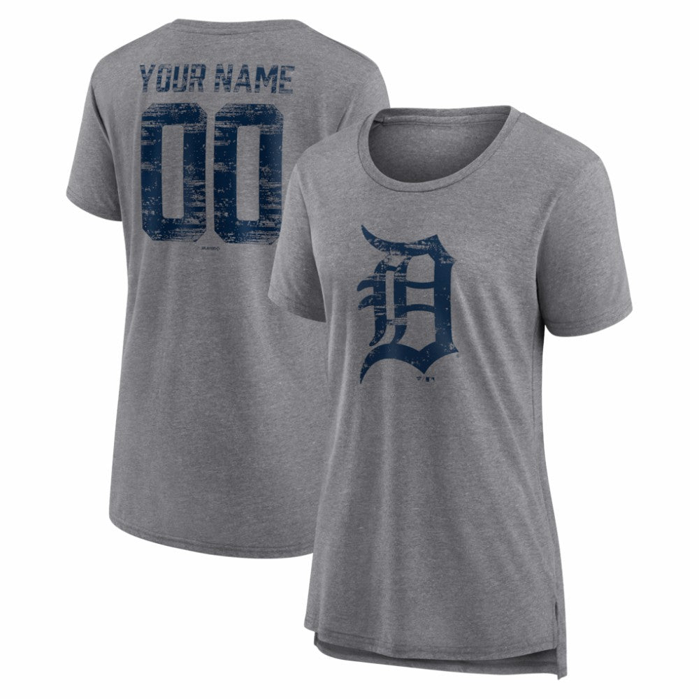 Detroit Tigers Women's Heritage Personalized Any Name & Number Tri-Blend T-Shirt - Gray