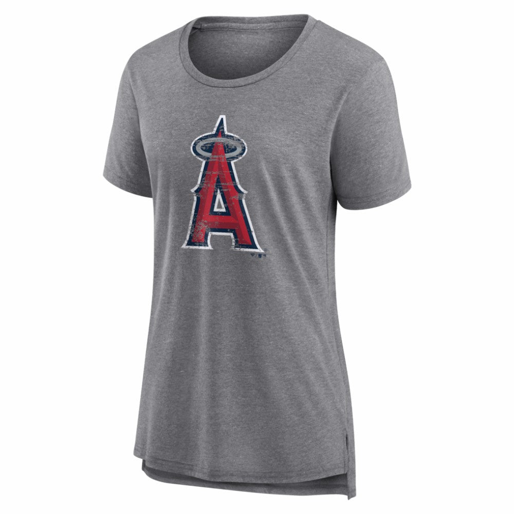 Los Angeles Angels Women's Heritage Personalized Any Name & Number Tri-Blend T-Shirt - Gray