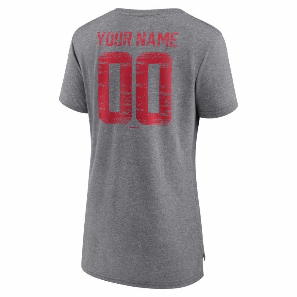 Los Angeles Angels Women's Heritage Personalized Any Name & Number Tri-Blend T-Shirt - Gray