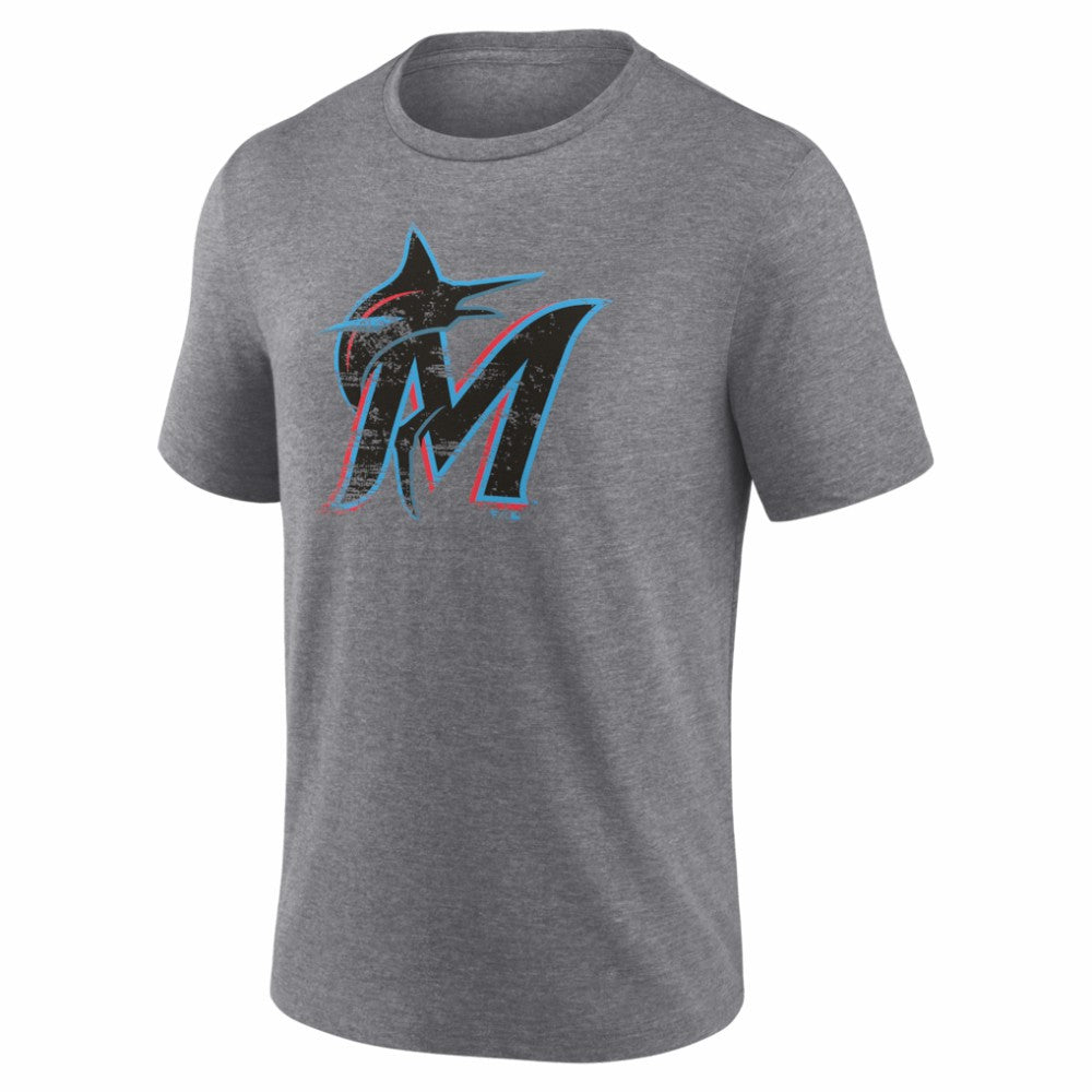 Miami Marlins Heritage Personalized Any Name & Number Tri-Blend T-Shirt - Gray