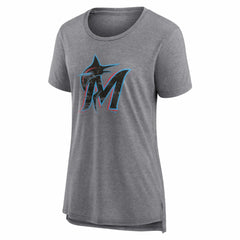 Miami Marlins Women's Heritage Personalized Any Name & Number Tri-Blend T-Shirt - Gray