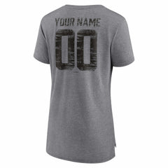 Miami Marlins Women's Heritage Personalized Any Name & Number Tri-Blend T-Shirt - Gray