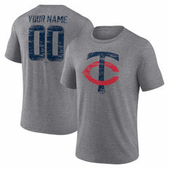 Minnesota Twins Heritage Personalized Any Name & Number Tri-Blend T-Shirt - Gray