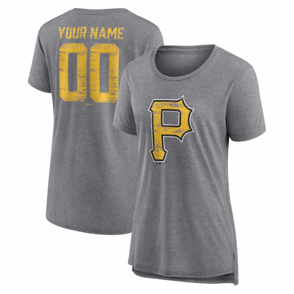 Pittsburgh Pirates Women's Heritage Personalized Any Name & Number Tri-Blend T-Shirt - Gray