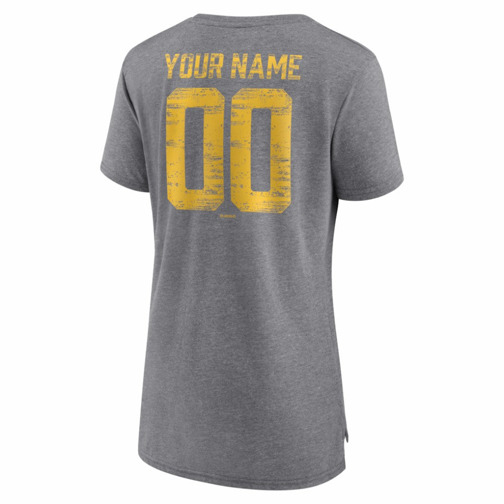 Pittsburgh Pirates Women's Heritage Personalized Any Name & Number Tri-Blend T-Shirt - Gray