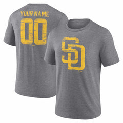 San Diego Padres Heritage Personalized Any Name & Number Tri-Blend T-Shirt - Gray