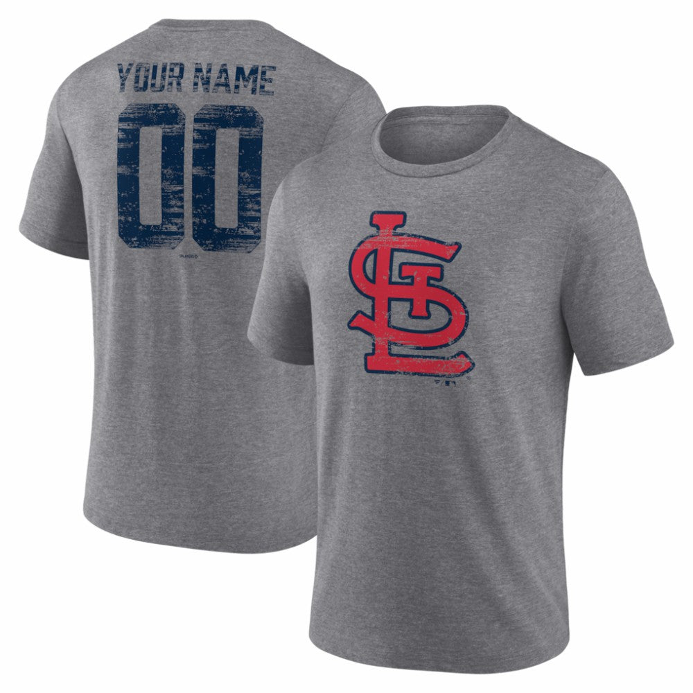 St. Louis Cardinals Heritage Personalized Any Name & Number Tri-Blend T-Shirt - Gray