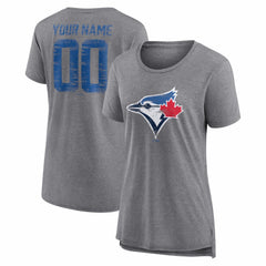Toronto Blue Jays Women's Heritage Personalized Any Name & Number Tri-Blend T-Shirt - Gray