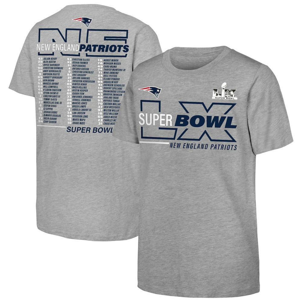 New England Patriots Youth Super Bowl LX Roster T-Shirt - Heather Gray outlet