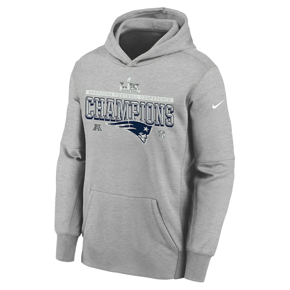 New England Patriots Youth 2025 AFC Champions Locker Room Trophy Collection Authentic Hoodie - Gray | Nike for sale