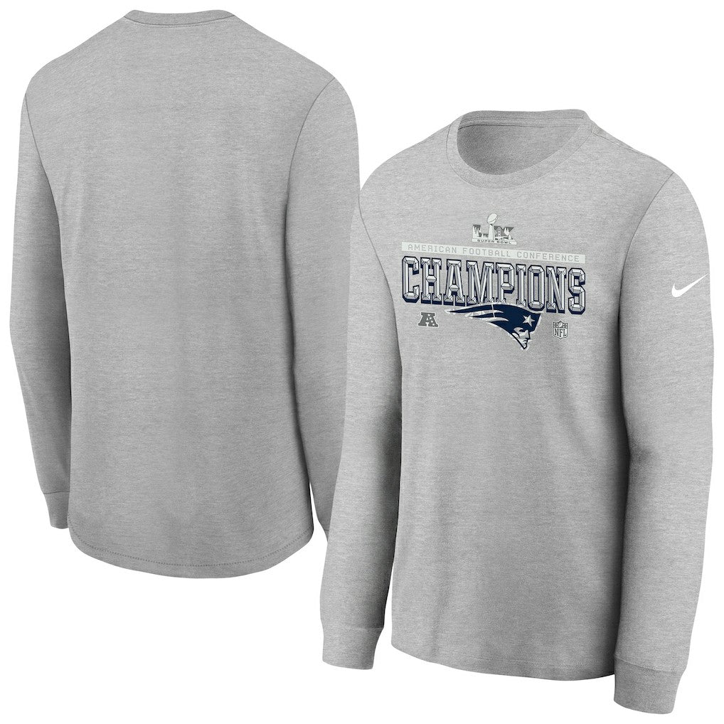 New England Patriots Youth 2025 AFC Champions Locker Room Trophy Collection Long Sleeve T-Shirt - Gray | Nike outlet