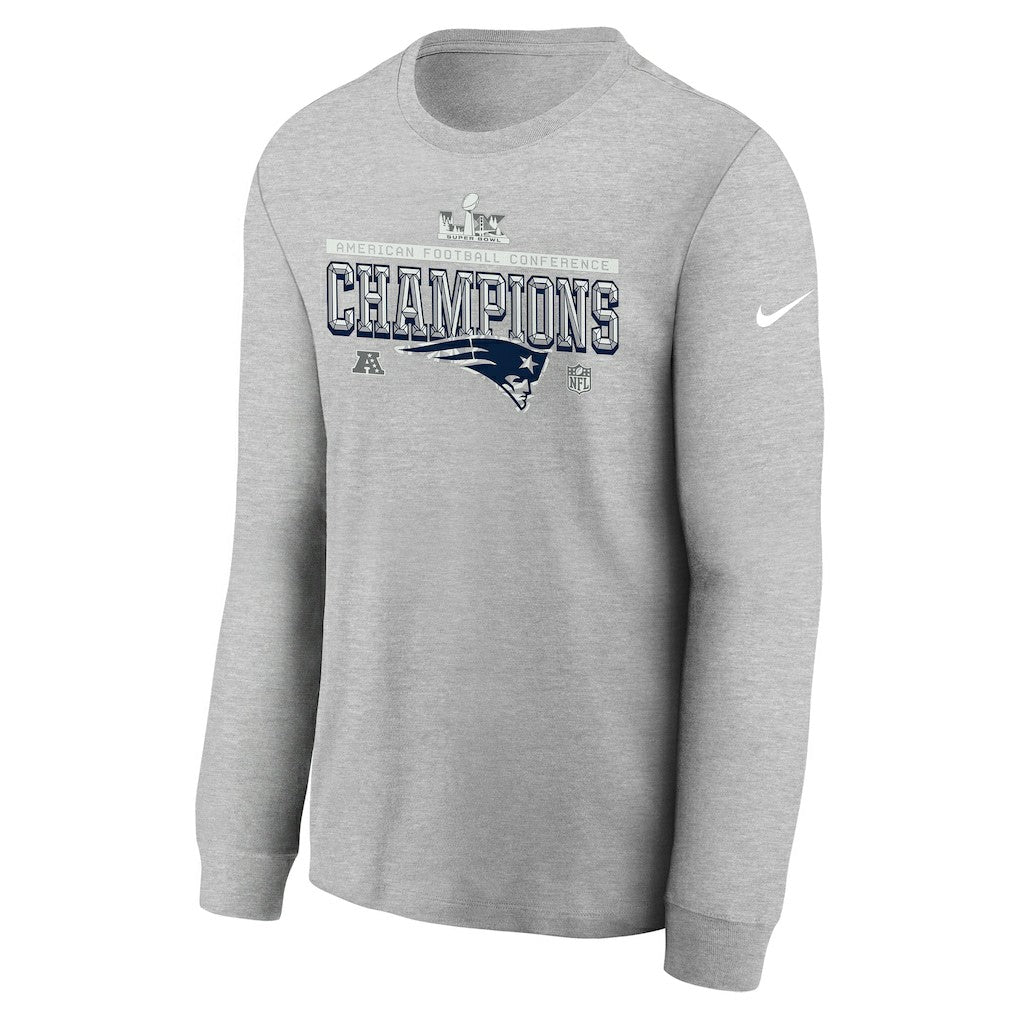New England Patriots Youth 2025 AFC Champions Locker Room Trophy Collection Long Sleeve T-Shirt - Gray | Nike outlet