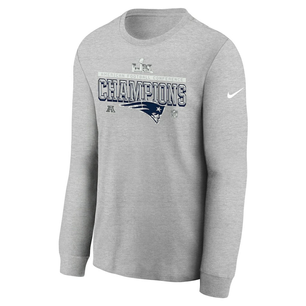New England Patriots Youth 2025 AFC Champions Locker Room Trophy Collection Long Sleeve T-Shirt - Gray | Nike outlet