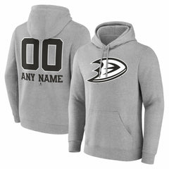 Anaheim Ducks Big & Tall Personalized Name & Number Monochrome Pullover Hoodie Gray