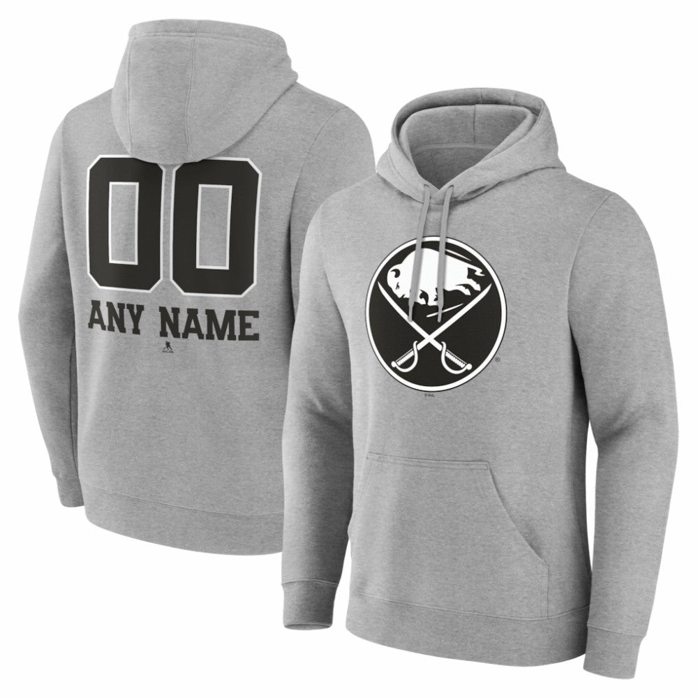 Buffalo Sabres Big & Tall Personalized Name & Number Monochrome Pullover Hoodie Gray