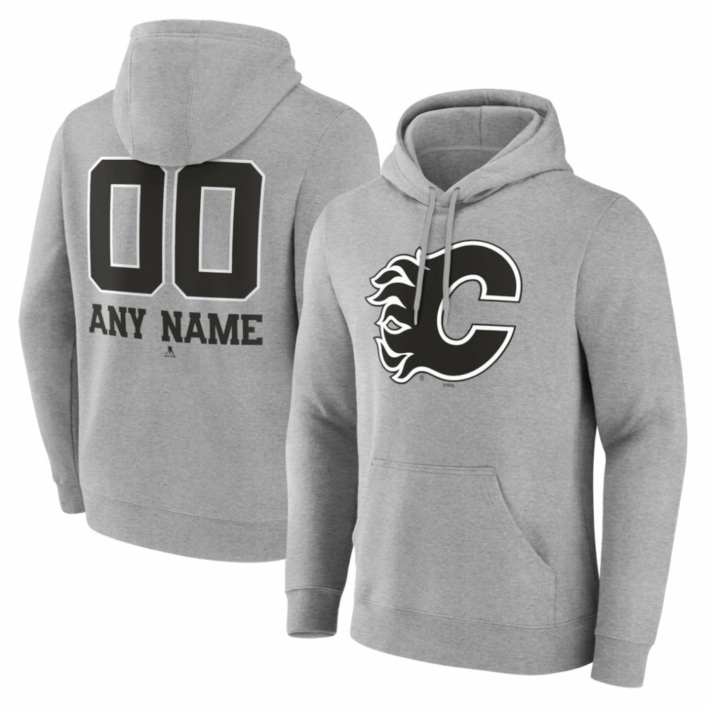 Calgary Flames Big & Tall Personalized Name & Number Monochrome Pullover Hoodie Gray