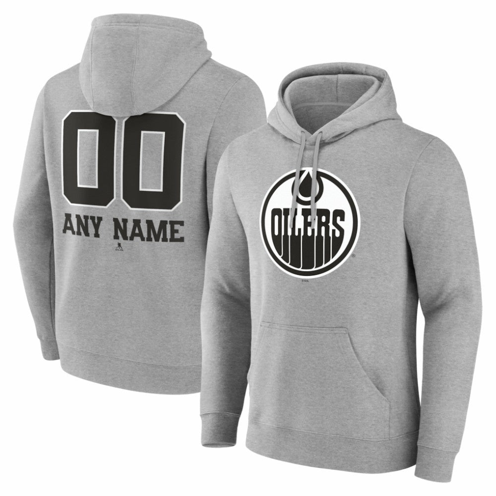 Edmonton Oilers Big & Tall Personalized Name & Number Monochrome Pullover Hoodie Gray
