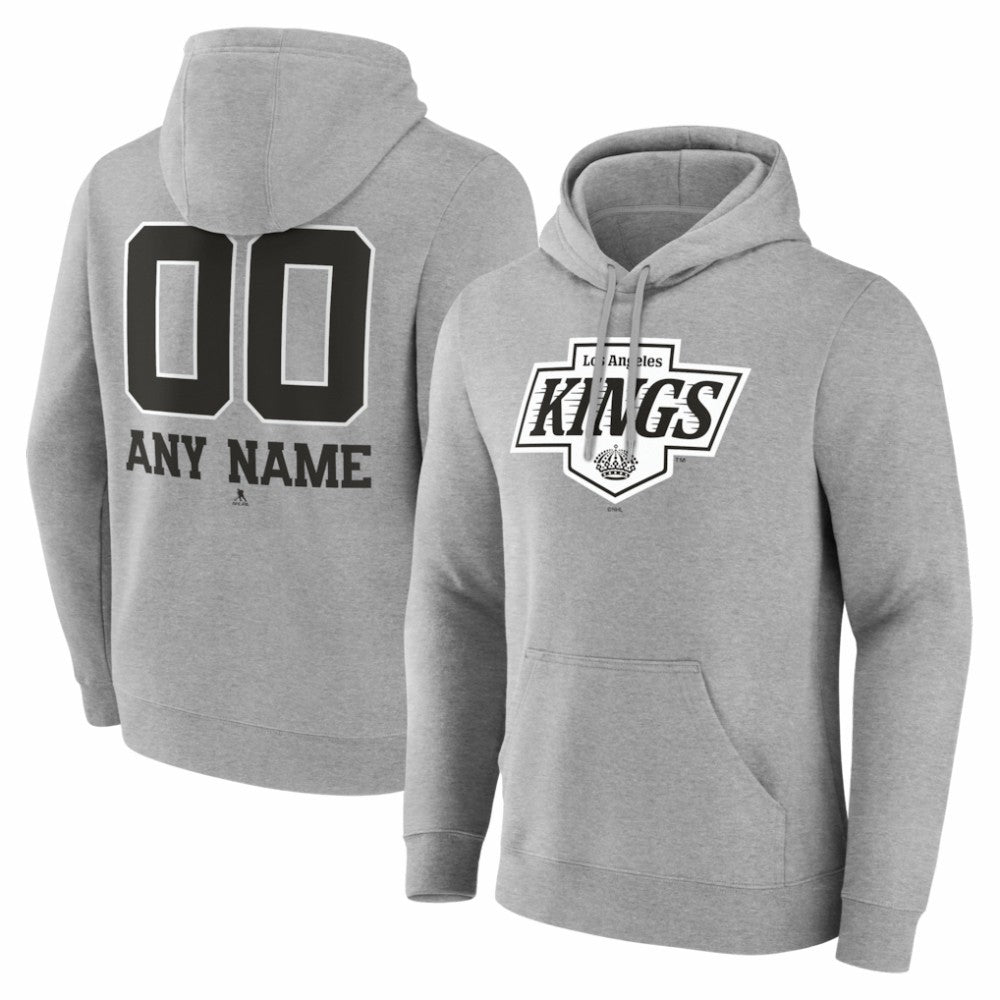Los Angeles Kings Big & Tall Personalized Name & Number Monochrome Pullover Hoodie Gray