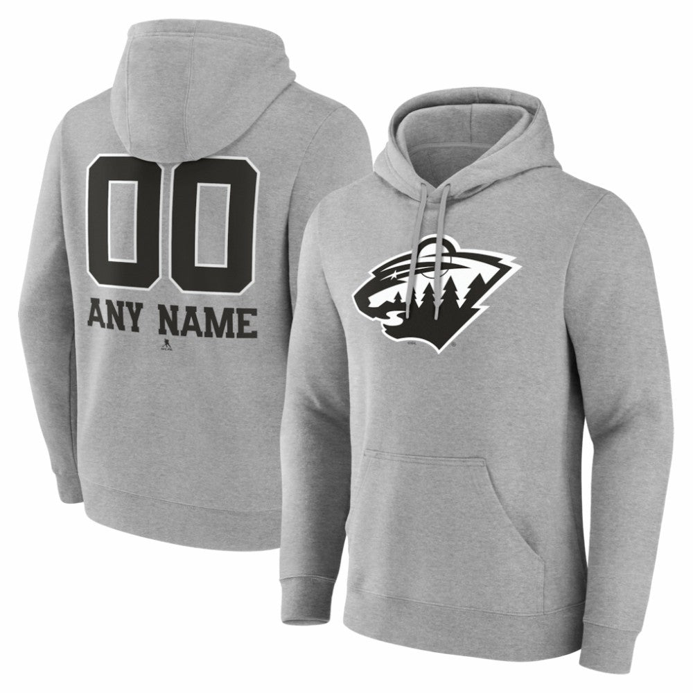 Minnesota Wild Big & Tall Personalized Name & Number Monochrome Pullover Hoodie Gray